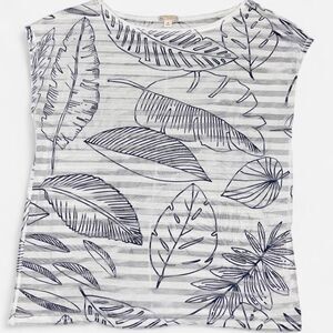 Gap White and Navy Nature Leaf Sheer Stripes Shirt